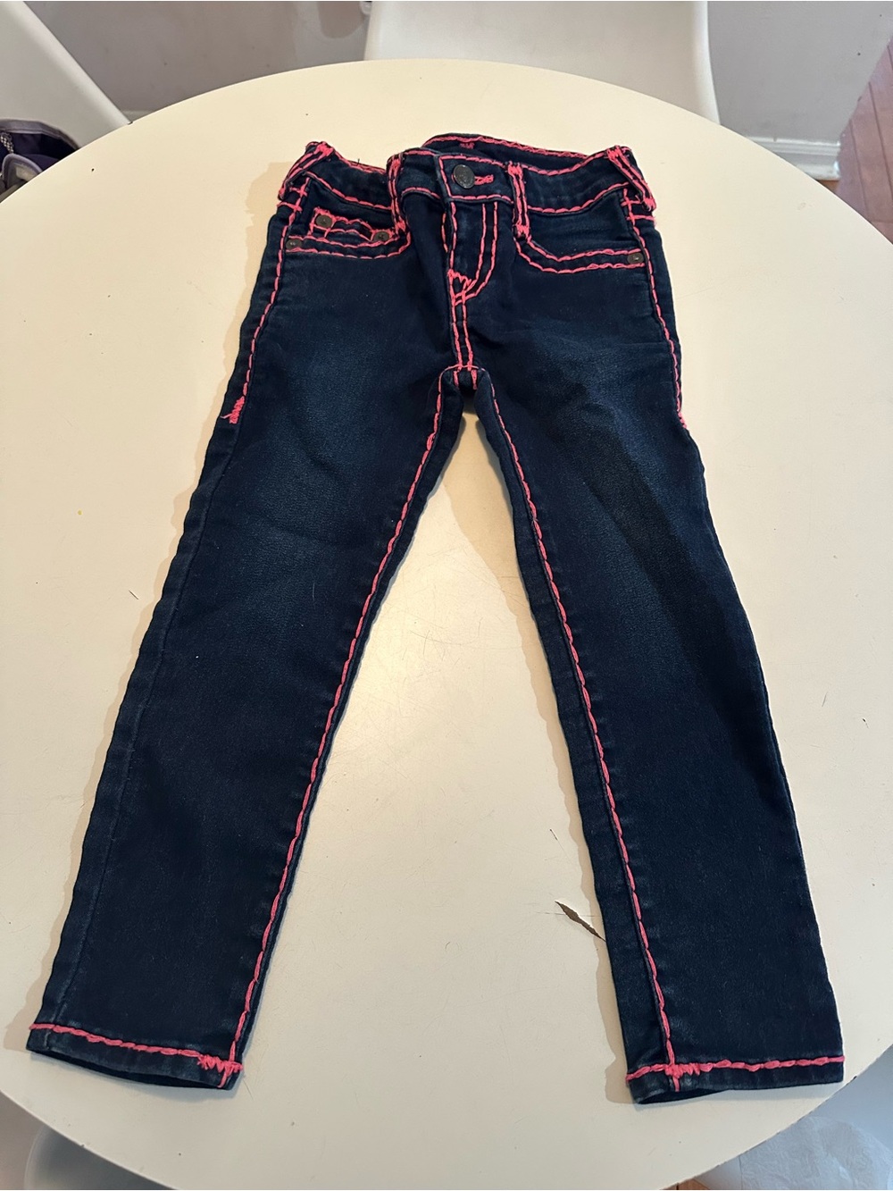 True Religion Kids Dark Blue Jeans with Pink Stitching